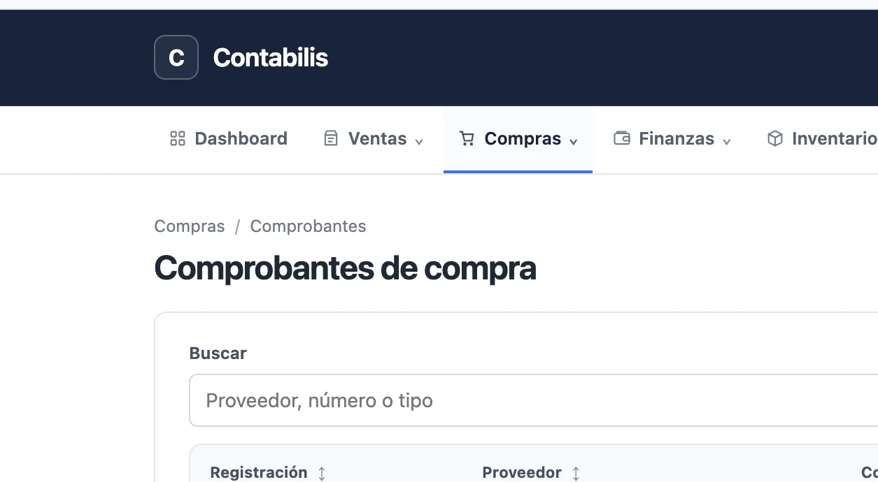 Comprobantes de compra y proveedores en CONTABILIS