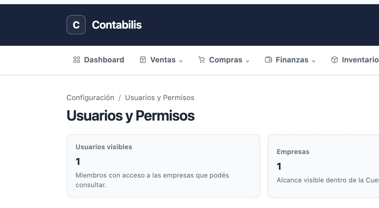 Usuarios y permisos en CONTABILIS