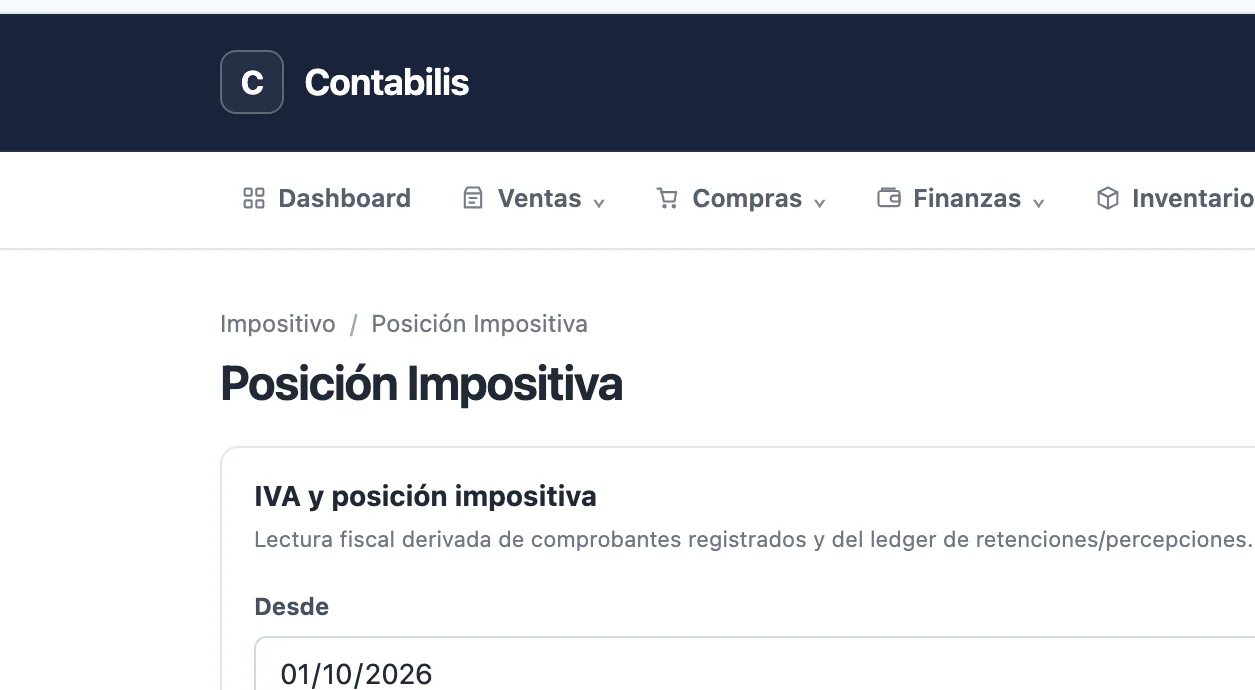 Posición impositiva en CONTABILIS