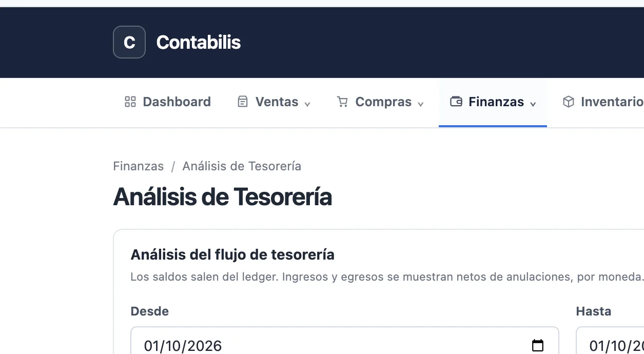 Análisis de tesorería en CONTABILIS